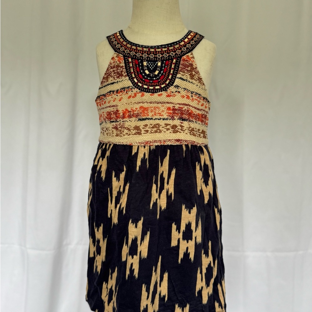 Lucky Brand Navy and Beige Patterned Dress